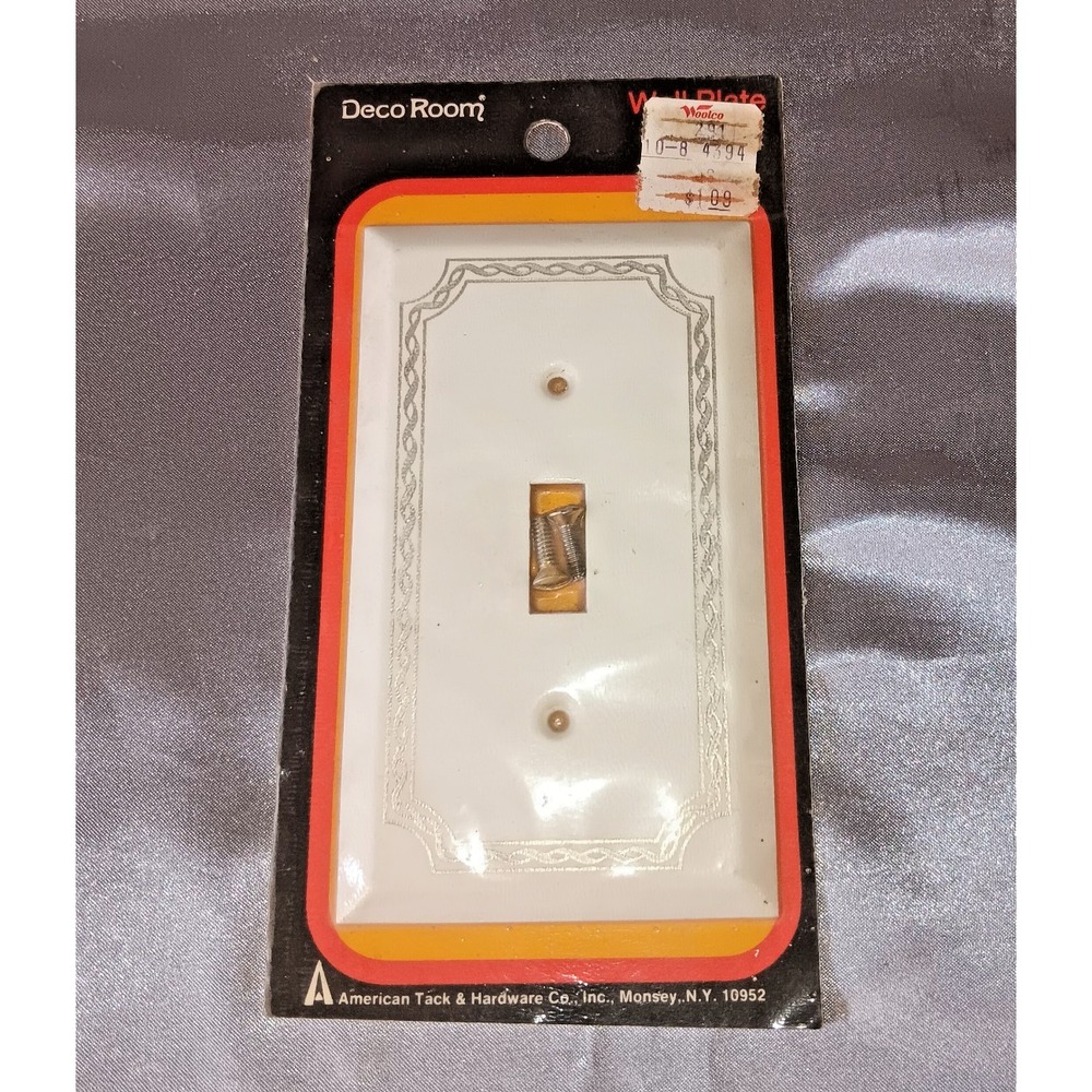 VTG American Tack Wall Plate White Silver Scroll Single Toggle Switch Cover‎ NEW